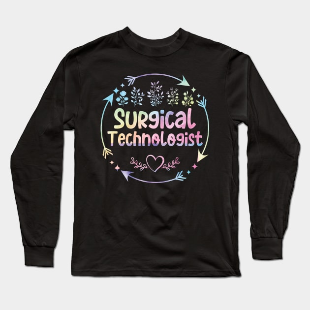 Surgical Technologist cute floral watercolor Long Sleeve T-Shirt by ARTBYHM